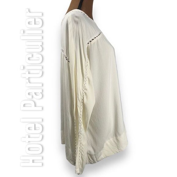 Hotel Particulier White Ivory Lattice Trimmed Long Sleeve Blouse, Women’s Large - Picture 2 of 14
